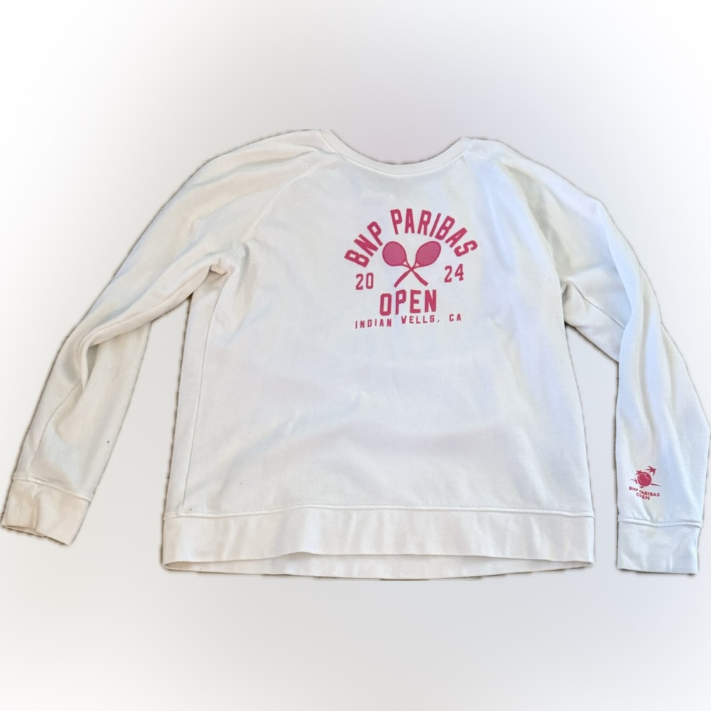 Women’s BNP Paribas Open  White and Pink Long Sleeve Shirt, sz XL